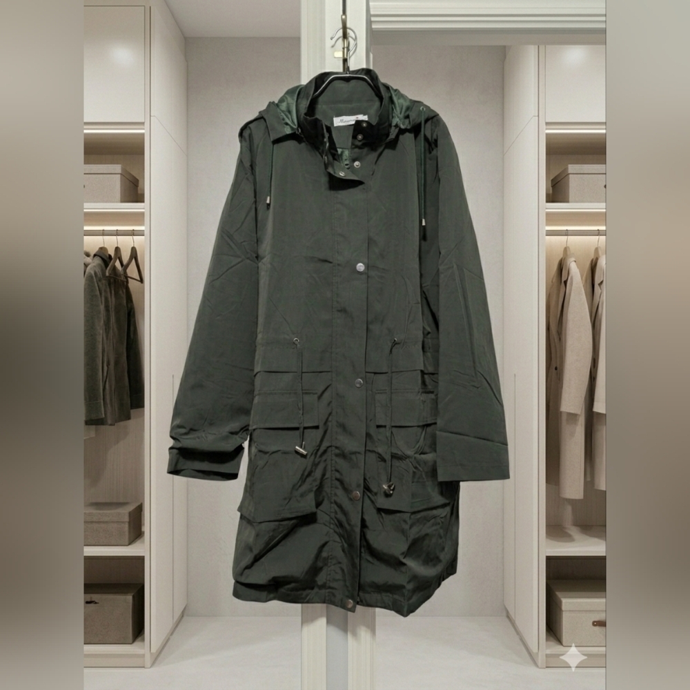 Mixxmix Olive Green Hooded Rain Jacket Trench L (EUC) - Picture 12 of 15
